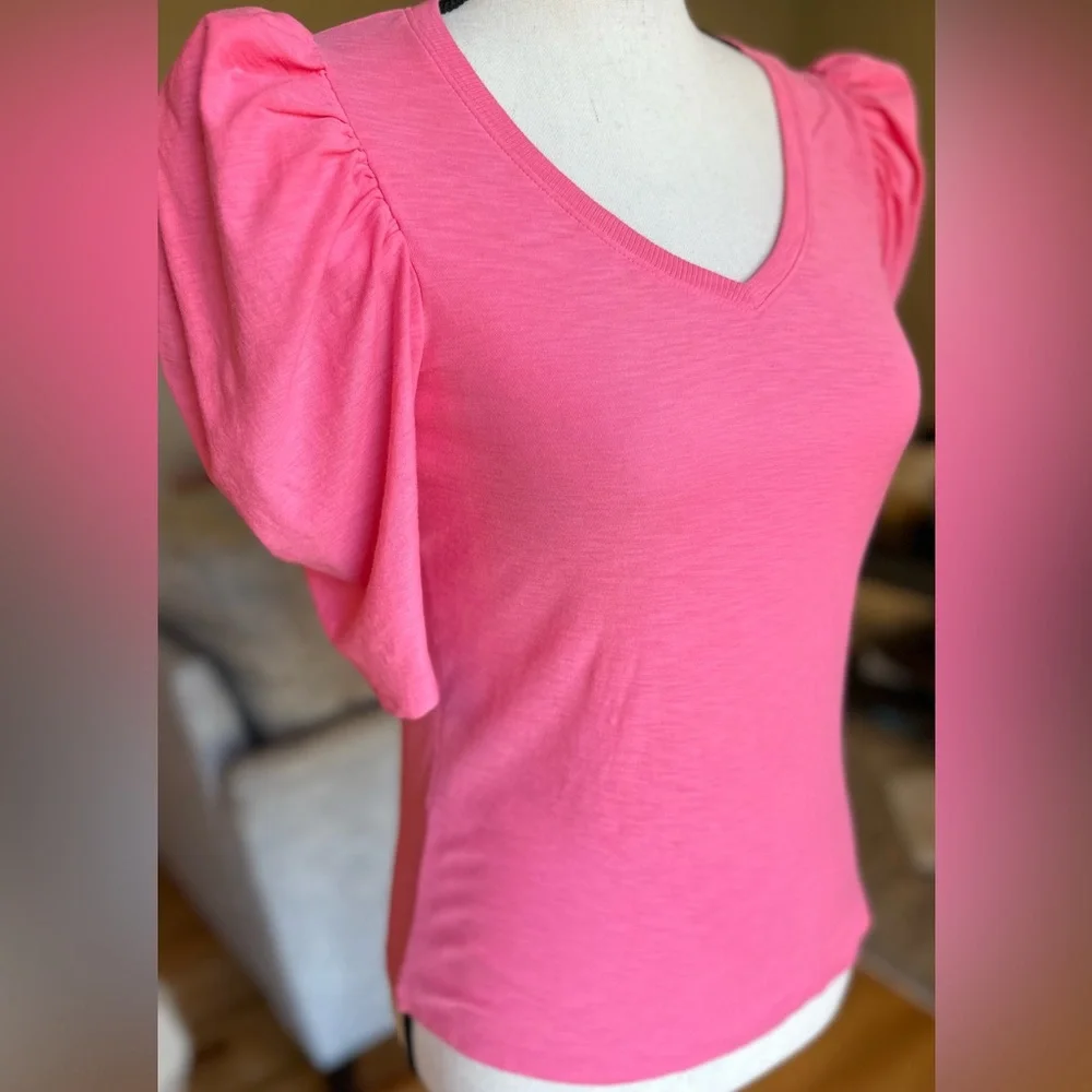 NATION Jillian Bold Shoulder Top V Neck Puff Sleeves Pink Size XS - Picture 2 of 8